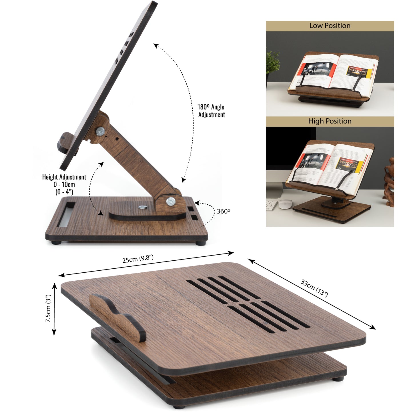 360° Rotating Book Stand, Adjustable Laptop Stand